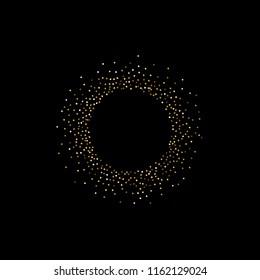 Round gold glitter. Scatter top gradient on black background. Excellent vector illustration.