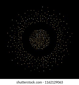 Round gold glitter. Scatter top gradient on black background. Excellent vector illustration.