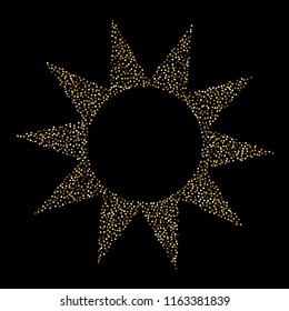 Round gold glitter. Scatter top gradient on black background. Excellent vector illustration.