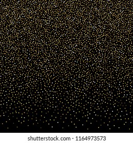 Round gold glitter. Scatter top gradient on black background. Excellent vector illustration.