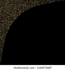 Round gold glitter. Scatter top gradient on black background. Excellent vector illustration.
