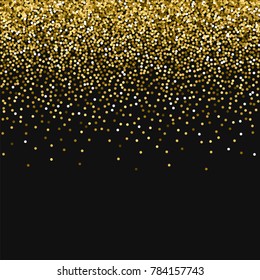 Round gold glitter. Scatter top gradient on black background. Excellent vector illustration.