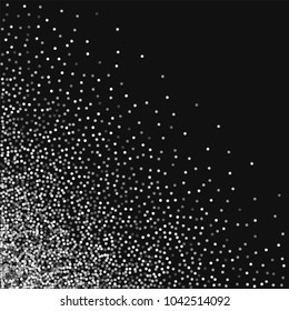 Round gold glitter. Scattered bottom left corner on black background. Curious vector illustration.