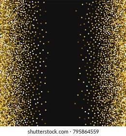 Round gold glitter. Scattered frame on black background. Uncommon vector illustration.
