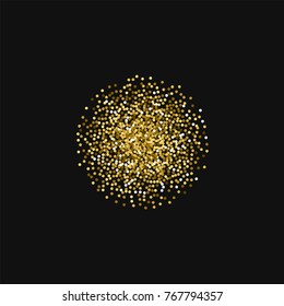 Round gold glitter. Small sphere with round gold glitter on black background. Interesting Vector illustration.