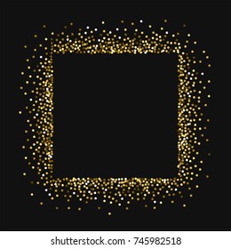 Round gold glitter. Square abstract mess on black background. Admirable vector illustration.