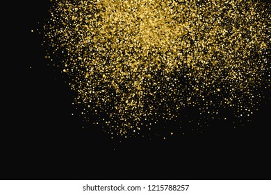 Round Gold Glitter Texture Isolated On Black. Amber Particles Color. Celebratory Background. Golden Explosion Of Confetti. Vector Illustration, Eps 10.
