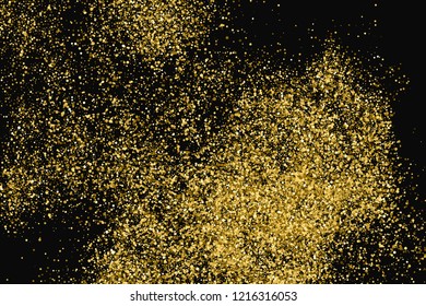 Round Gold Glitter Texture Isolated On Black. Amber Particles Color. Celebratory Background. Golden Explosion Of Confetti. Vector Illustration, Eps 10.
