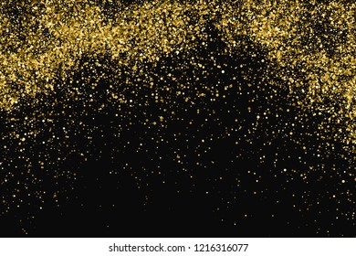 Round Gold Glitter Texture Isolated On Black. Amber Particles Color. Celebratory Background. Golden Explosion Of Confetti. Vector Illustration, Eps 10.
