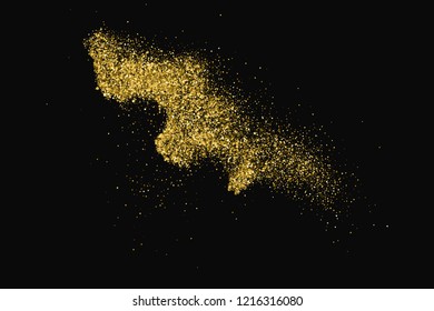 Round Gold Glitter Texture Isolated On Black. Amber Particles Color. Celebratory Background. Golden Explosion Of Confetti. Vector Illustration, Eps 10.