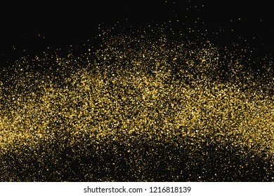 Round Gold Glitter Texture Isolated On Black. Amber Particles Color. Celebratory Background. Golden Explosion Of Confetti. Vector Illustration, Eps 10.