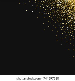 Round gold glitter. Top right corner gradient on black background. Radiant vector illustration.