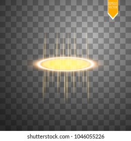 Round gold glow rays night scene with sparks on transparent background. Show party. Beam stage. Magic portal. teleport.