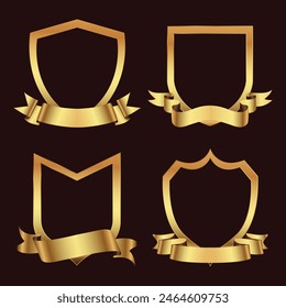 Round gold label with ribbons. Badges template. certificate element in flat style. vector