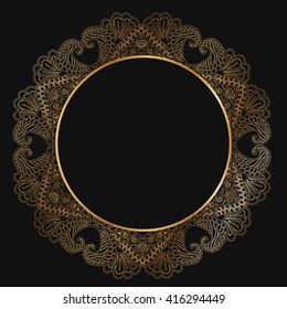 Round gold lace border frame silhouettes. Can be used for decoration and design photo frame, menu, card, scrapbook, album. Vector Illustration.