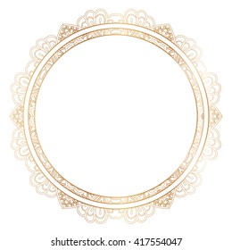 Round gold lace border frame silhouettes. Can be used for decoration and design photo frame, menu, card, scrapbook, album. Vector Illustration.