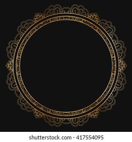Round gold lace border frame silhouettes. Can be used for decoration and design photo frame, menu, card, scrapbook, album. Vector Illustration.