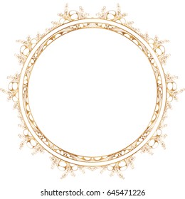 Round gold lace border frame silhouettes. Can be used for decoration and design photo frame, menu, card, scrapbook, album. Vector Illustration.