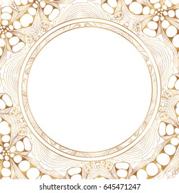 Round gold lace border frame silhouettes. Can be used for decoration and design photo frame, menu, card, scrapbook, album. Vector Illustration.