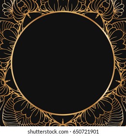 Round gold lace border frame silhouettes. Can be used for decoration and design photo frame, menu, card, scrapbook, album. Vector Illustration.