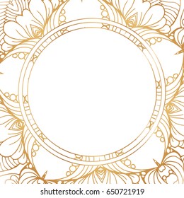 Round gold lace border frame silhouettes. Can be used for decoration and design photo frame, menu, card, scrapbook, album. Vector Illustration.