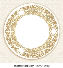 Round gold luxury style border on seamless background. Vector illustration