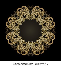 Round gold luxury style border on  black background. Vector illustration