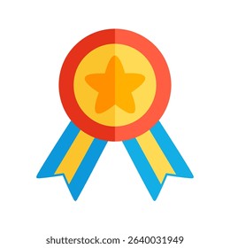 Round gold medal with blue and yellow ribbon symbolizing victory and achievement