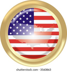 round gold medal with map and flag from United States