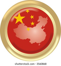 round gold medal with map and flag from China