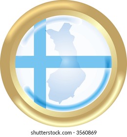 round gold medal with map and flag from Finland