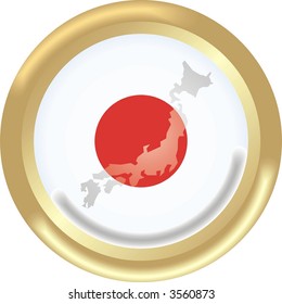 round gold medal with map and flag from Japan