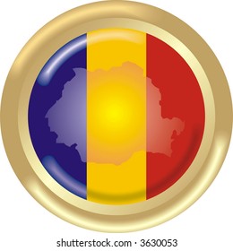 round gold medal with map and flag from romania