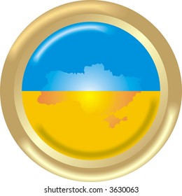 round gold medal with map and flag from ukraine