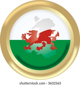round gold medal with map and flag from wales