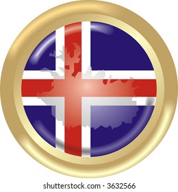 round gold medal with map and flag from iceland