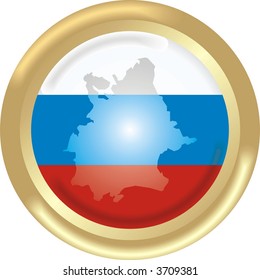 round gold medal with map and flag from russia