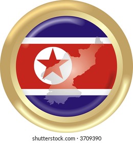round gold medal with map and flag from north korea