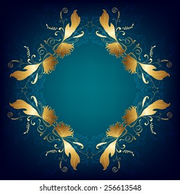 Round gold openwork frame with flowers and curls