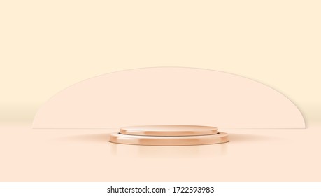 Round Gold Podium For Product Presentation In Pastel Color Studio. EPS10 Vector