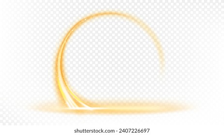 Marco dorado brillante redondo sobre un patrón transparente blanco, diseñado para un fondo blanco, ilustración vectorial
