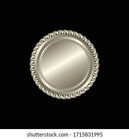 Round golden badge isolated on a Black background, seal stamp gold luxury elegant banner con, Vector illustration certificate gold foil seal or medal isolated.

