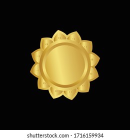 Round golden badge isolated on a Black background, seal stamp gold luxury elegant banner con, Vector illustration certificate gold foil seal or medal isolated.
