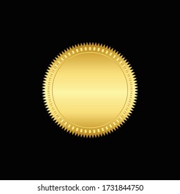 Round golden badge isolated on a Black background, seal stamp gold luxury elegant banner con, Vector illustration certificate gold foil seal or medal isolated.