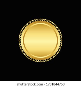 Round golden badge isolated on a Black background, seal stamp gold luxury elegant banner con, Vector illustration certificate gold foil seal or medal isolated.