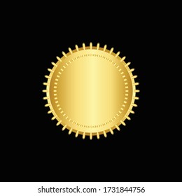 Round golden badge isolated on a Black background, seal stamp gold luxury elegant banner con, Vector illustration certificate gold foil seal or medal isolated.