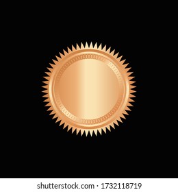 Round golden badge isolated on a Black background, seal stamp gold luxury elegant banner con, Vector illustration certificate gold foil seal or medal isolated.
