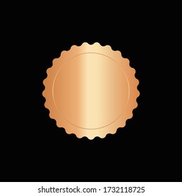 Round Golden Badge Isolated On A Black Background, Seal Stamp Gold Luxury Elegant Banner Con, Vector Illustration Certificate Gold Foil Seal Or Medal Isolated.