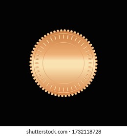 Round golden badge isolated on a Black background, seal stamp gold luxury elegant banner con, Vector illustration certificate gold foil seal or medal isolated.