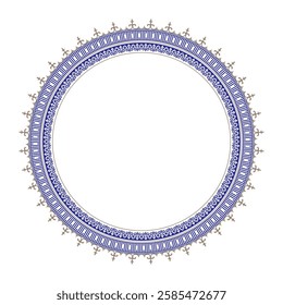 Round golden blue frame with a pattern in oriental style. Eastern Ethnic Elegant Circle round decorative pattern. For ceramic, plate, medallion, porcelain, embroidery, sandblasting, laser cutting